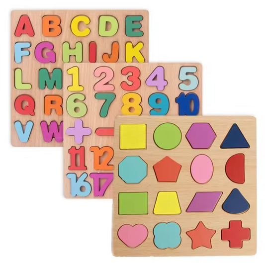 Kids Alphabetic Arithmetic Number Geometric Shapes Wooden Puzzle Montessori Preschool Learning Educational Game Toy for Children