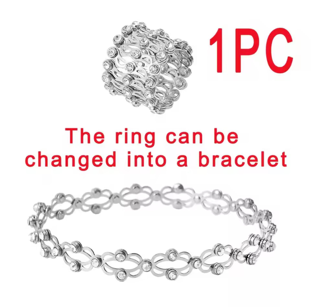 2-in-1 Magic! A dazzling rhinestone bracelet that transforms into a chic ring – stylish, stretchable, and full of sparkle!