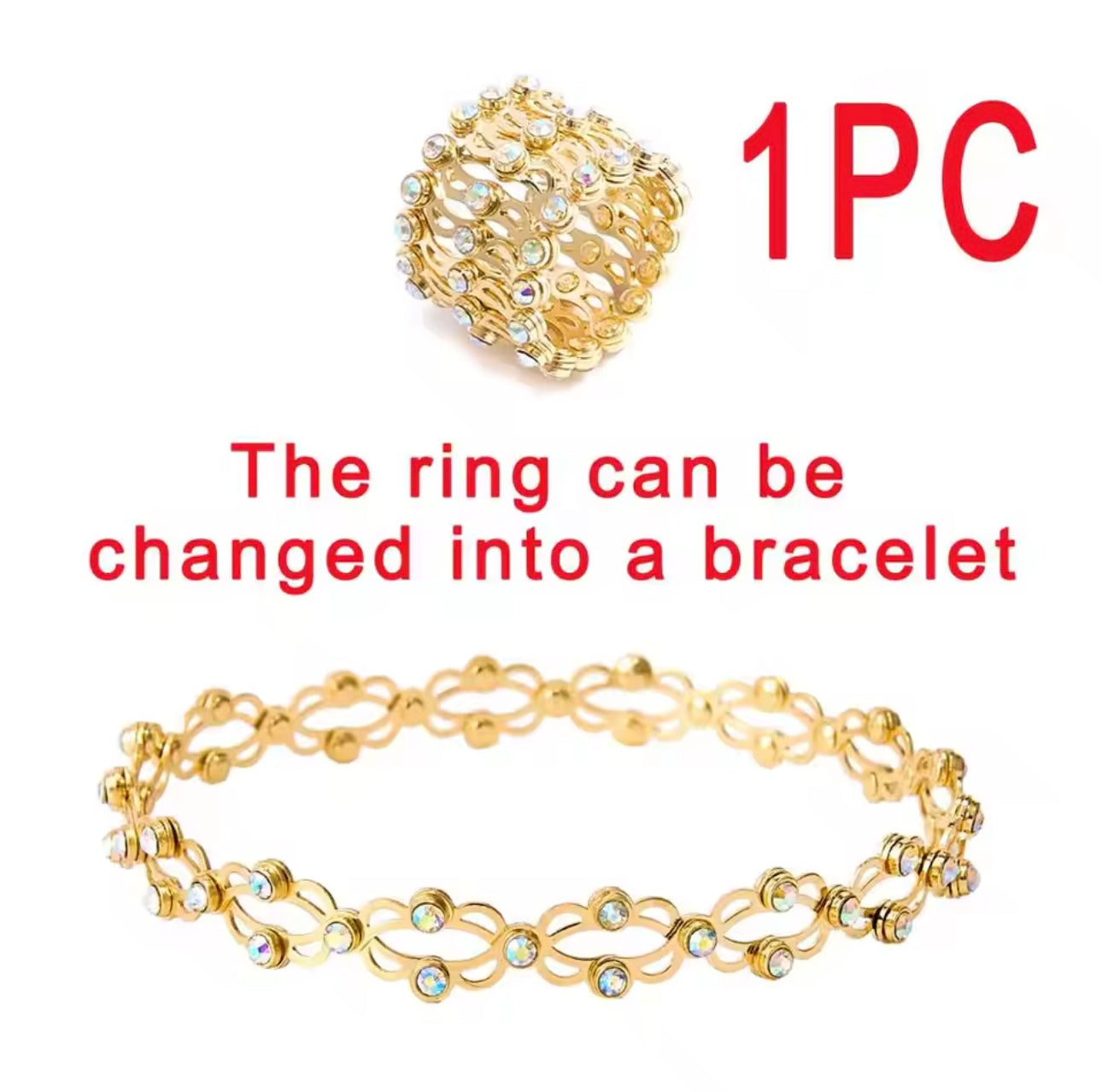 2-in-1 Magic! A dazzling rhinestone bracelet that transforms into a chic ring – stylish, stretchable, and full of sparkle!