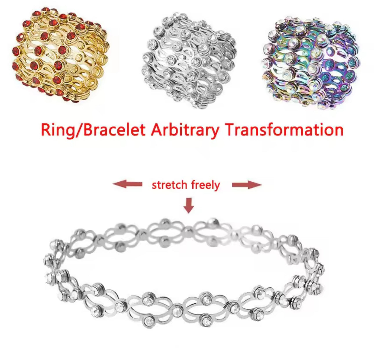 2-in-1 Magic! A dazzling rhinestone bracelet that transforms into a chic ring – stylish, stretchable, and full of sparkle!